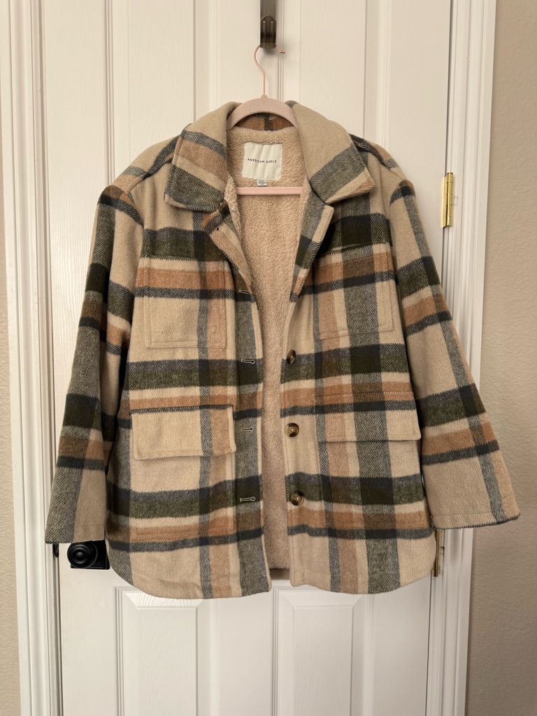 American Eagle Outfitters Beige Plaid Coat